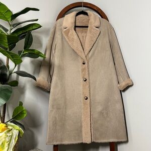 Current Air MEDIUM Tan Faux Suede Faux Fur Lined Button Front Coat